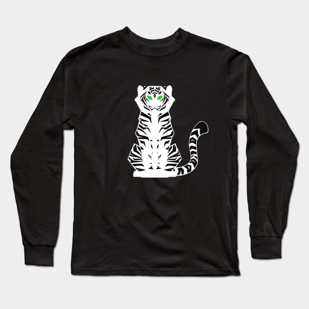 White Minimalist Tiger Long Sleeve T-Shirt by ZTheCrazed